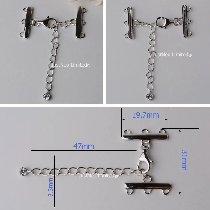 

Твердая застежка из стерлингового серебра 925 пробы, пряжка, 2/3-прядь, крючок для ожерелья, кубический цирконий, родиевое покрытие, компоненты ювелирных изделий своими руками, 1 шт.
