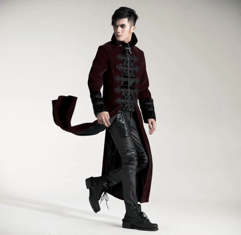 Fashion Gothic Punk RAVE Streampunk Mens Long Jacket Coat Hoodie two color,black and red Y401