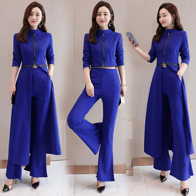 2024 Spring Autumn Two-piece Set Women\'s Elegant Wide-leg Trousers Suit Ladies Split Dress +High Waist Wide Leg Pants Women Suit