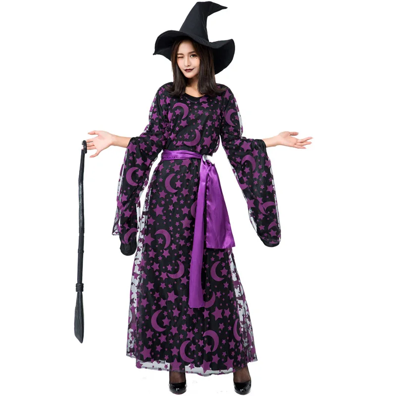 Star Moon Costume da strega sexy Deluxe per donna adulta Costume da momento magico Madre Bambino Neonate Strega Halloween Fancy Dress + Cappello