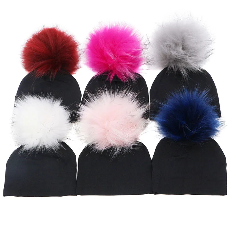 GZHilovingL Soft Cotton Faux Fur Pompom Beanies Hats For Newborn Baby Boys Girls Autumn Winter Kids Infants Toddler Baby Hats