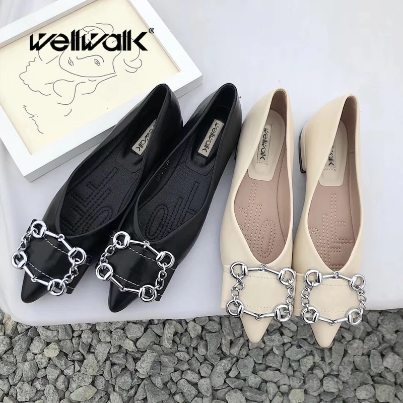 

Wellwalk Design Buckle Flat Shoes Women Summer Moccasins Pointed Toe Ballerinas Ladies Foldable Ballet Flats Female Dress Shoes