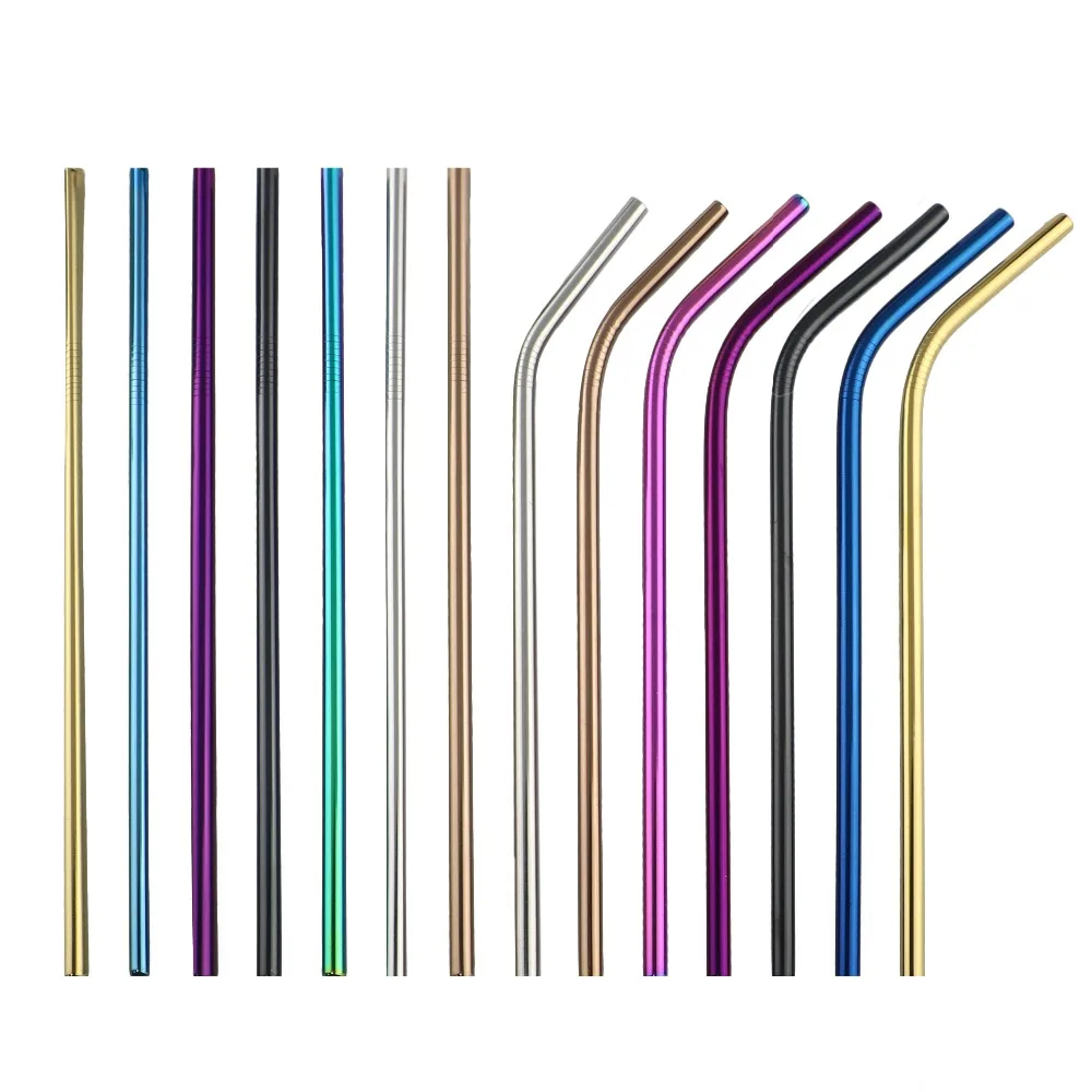 Reusable Metal Drinking Straws 304 Stainless Steel Sturdy Bent Straight Drinking Straw with Cleaning Brush Bar Party Accessory