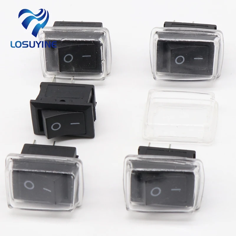 5Pcs/Lot Black Push Button Mini Switch 6A-10A 110V 250V 2Pin Snap-in On/Off Rocker Switch 21MM*15MM with waterproof cover Black