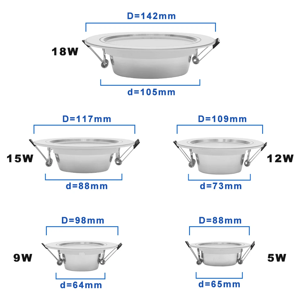 Luminária led downlight de 220v, formato redondo, de 5w, 9w, 12w, 15w, 18w, branco quente, para quarto ou sala de jantar