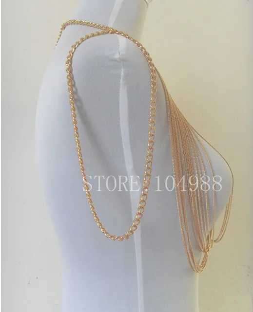 New arrival! gold colour metal Body Chains jewelry multilayer tassel choker necklace Exaggerated bib jewel