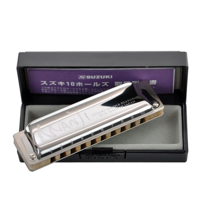 Suzuki M-20 Manji 10-Hole Diatonic Harmonica/ Blues harp Professional Harmonica, Country Tuning, Key of C / F / E