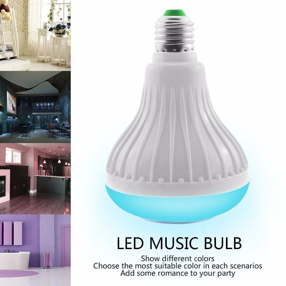 E27 RGB Bluetooth Speaker Bulb Light 12W Music Playing Dimmable Wireless Led Lamp with 24 Keys Remote Control