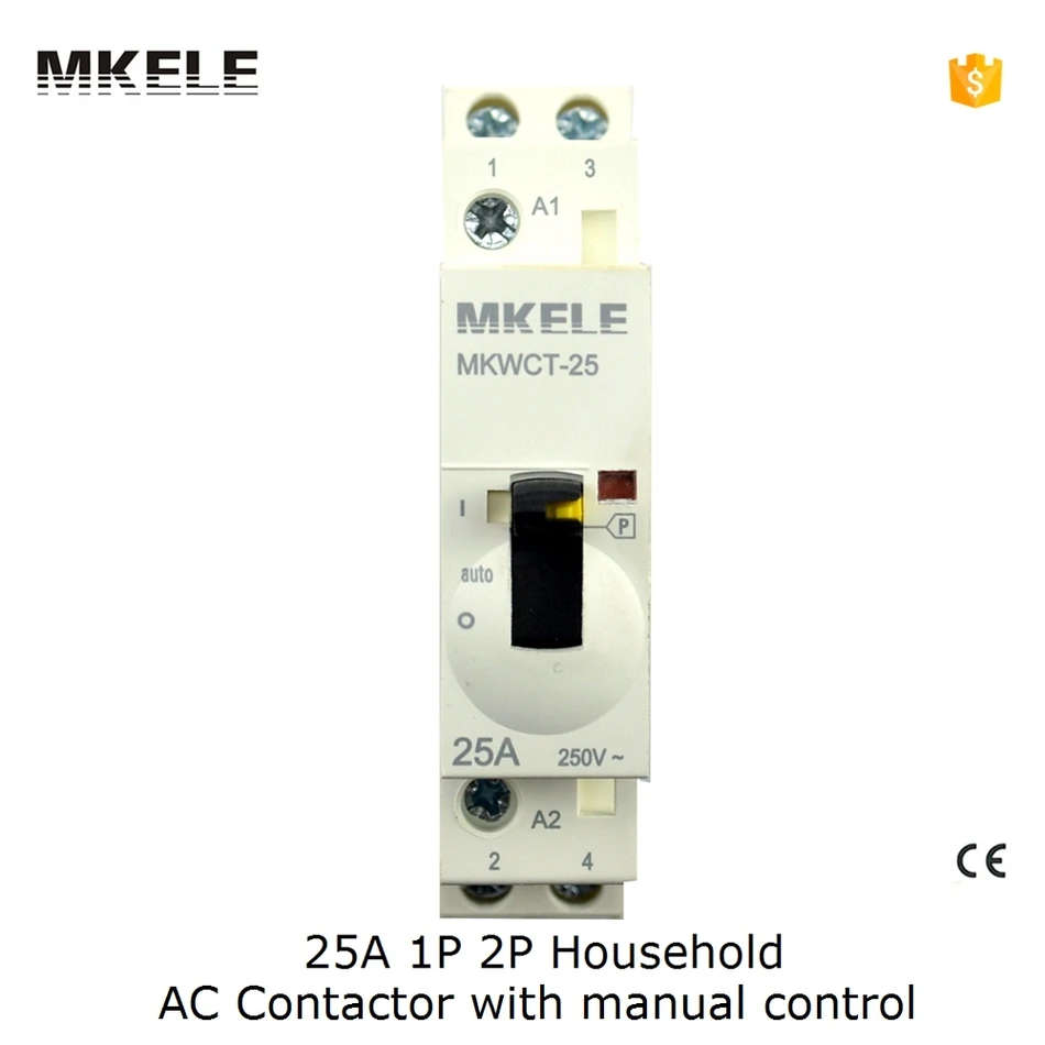 MKWCT-25M Manual 220V / 240V Universal Home Household AC Contactor Modular Modulus 25Amps 2P 1NO 1NC 35mm DIN Rail 110V 24V