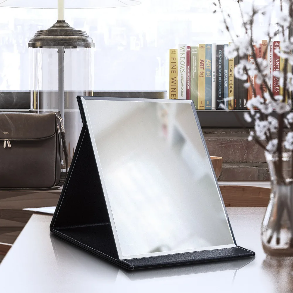 Pink Black Travel Mirror Foldable Pocket Portable Stainless Steel Rectangular Mirror Makeup Folding Compact Desktop Table Mirror