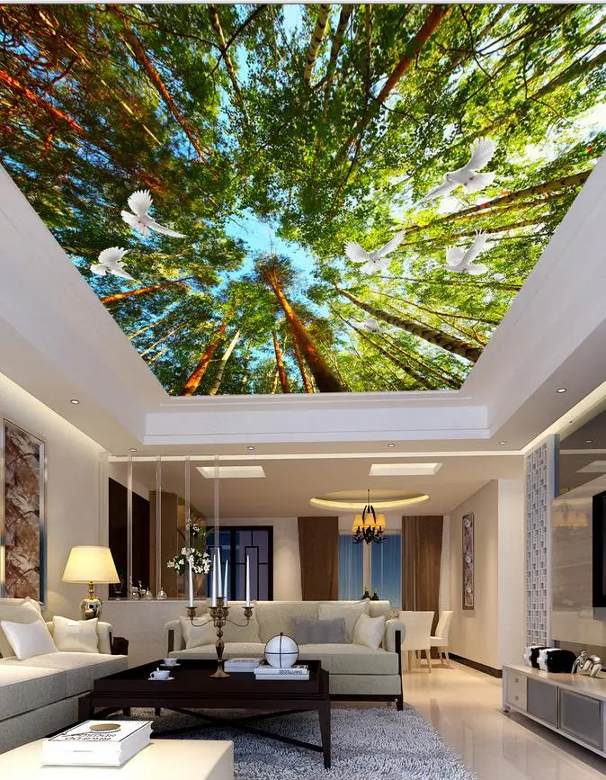 

Woods pigeons living room bedroom ceiling 3d stereoscopic wallpaper ceilings 3d wall murals wallpaper