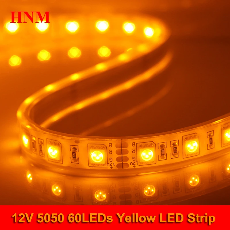 5M Yellow LED Strip Light 5050 SMD 60LEDs/m DC12V input White Flexible PCB Waterproof LED Tape SMD5050 300LEDs/Roll Yellow Lamp