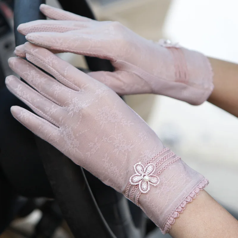 Sexy Spring Summer Women Autumn UV Sunscreen Short  Sun Gloves Fashion Ice Silk Lace Driving Of Thin Touch Screen Gloves G06F