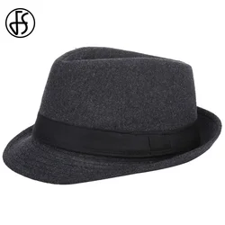 FS Mens Fedoras Black Panama Fashion Hat Imitate Wool Male Gangster Trilby Cap Casual Party Wide Brim England Style Jazz Hats