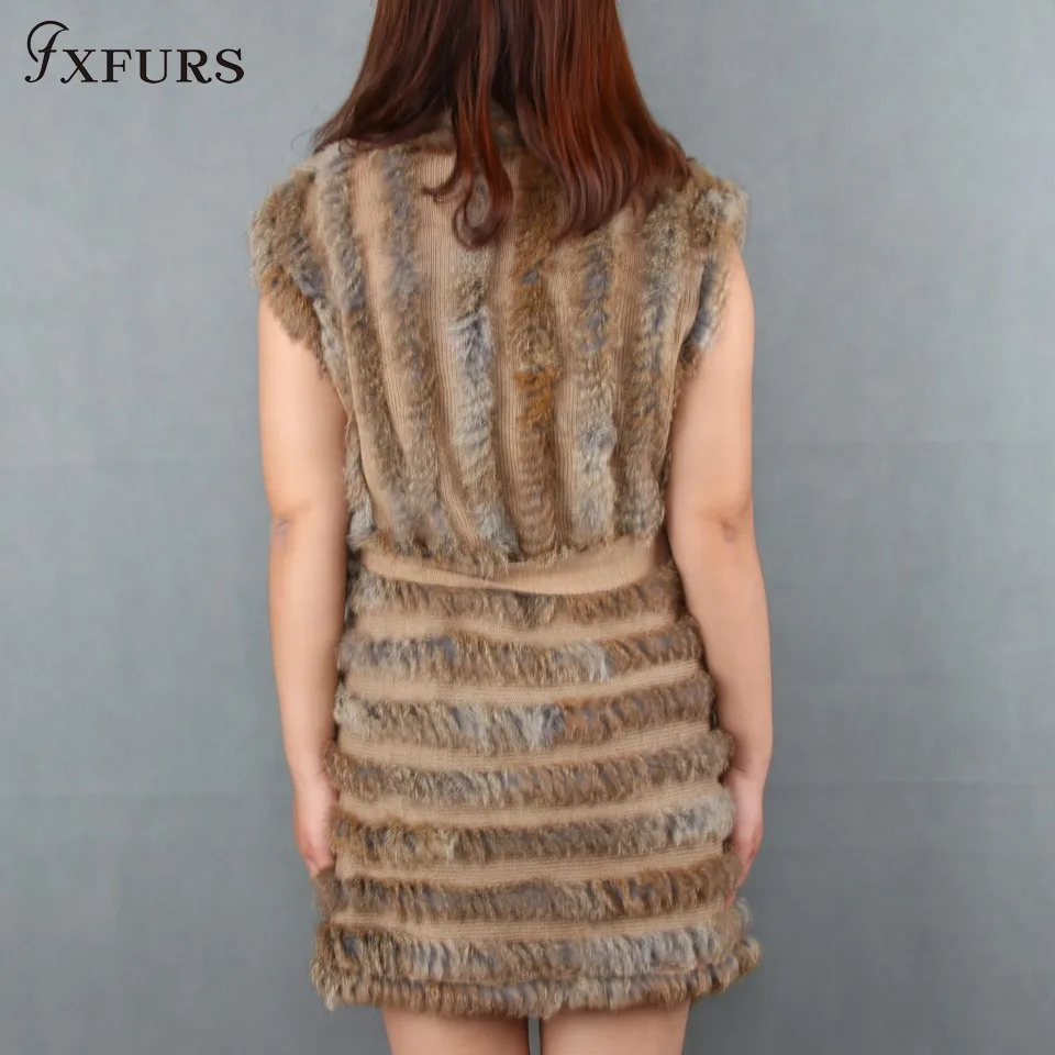 2020 fashion New Knitted Rabbit Fur Vest with Belt Women Fashion Fur Poncho Waistcoat Autumn Real Rabbit Fur Gilets 3 Colors