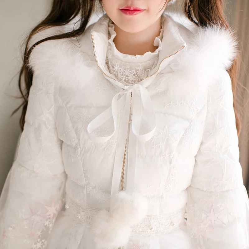 Princess sweet lolita parkas Candy rain winter Japanese Sweet Princess lace fox fur coat Middle and long slim down C22CD7218