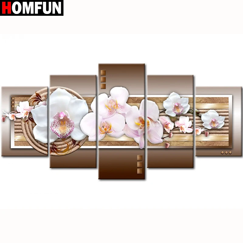 

HOMFUN 5 шт. полная квадратная/круглая дрель 5D DIY алмазная живопись "Орхидея пион лилия" многокарточная комбинированная вышивка 5D подарок