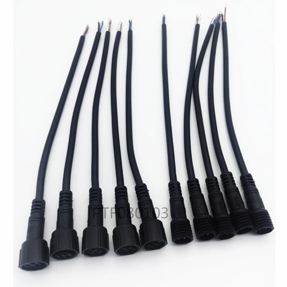 Impermeável LED Strip Conector do Cabo, Masculino e Feminino Cabo, Preto, 2Pin, 3Pin, 4Pin, IP66, 10 Pares