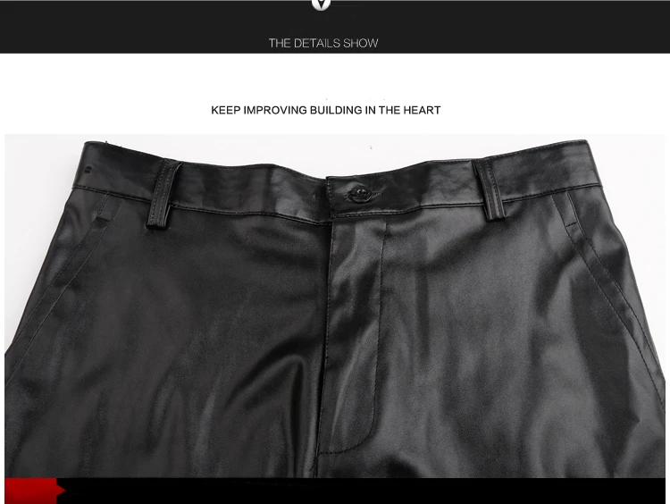 Herren-Lederhose, gerade Passform, elastische PU-Lederhose, Motorradhose, dünn – Detail 7