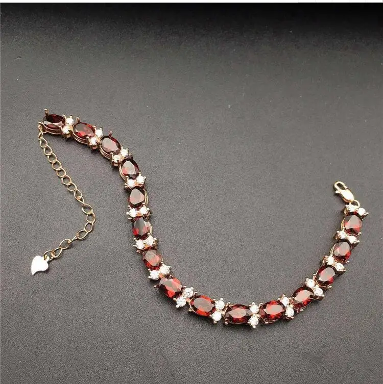 Garnet chain bracelet Free shipping Real natural red garnet 925 sterling silver Luxury bracelets  Gem Size 5*7mm 15pcs