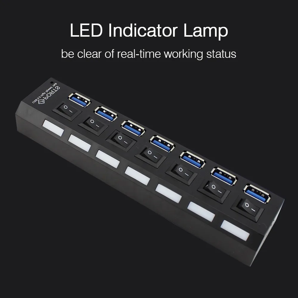 Usb 3.0 Hub 7 منافذ متعددة في واحد كومبو مايكرو Usb3.0 Hab الفاصل مع الاتحاد الأفريقي/الاتحاد الأوروبي/الولايات المتحدة/المملكة المتحدة محول الطاقة LED مؤشر الملحقات للكمبيوتر