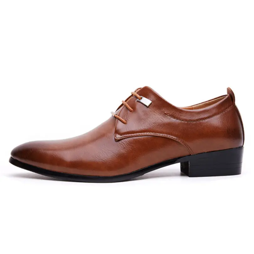 Hot 2022 Men Business Formal Dress Shoes Oxford Men PU Leather Shoes Lace-Up Pointed Toe British Style Men Shoes Brown Black