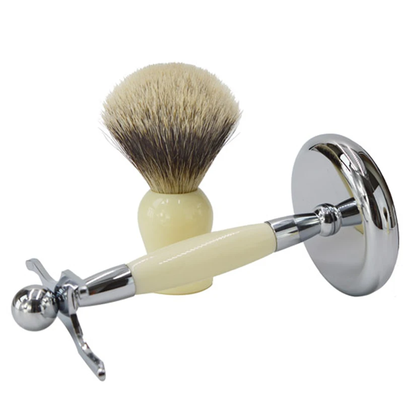 Dscosmetic white metal shaving brush stand safety razor holder