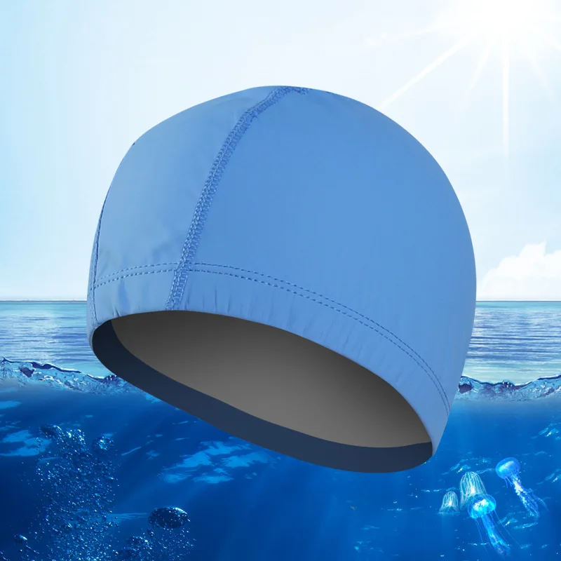 Elastic Waterproof PU Coating Swim Caps Swim Pool Unisex Swim Hats Free size Men Women Ears Protection Swimming Cap Silver Pink