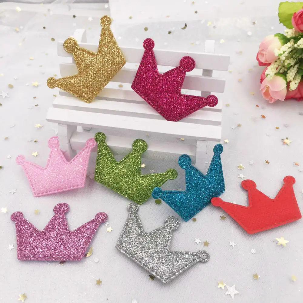 20pcs 37mm*59mm Cute Padded Paillette Crown Applique for Clothe Sewing Supplie DIY Patches A30A