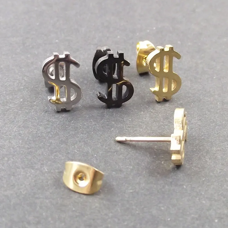 2 Pieces 0.8mm Stainless Steel US Dollar Stud Earring Punk $ Money Ear Tragus Ear Piercing Earrings Men Women