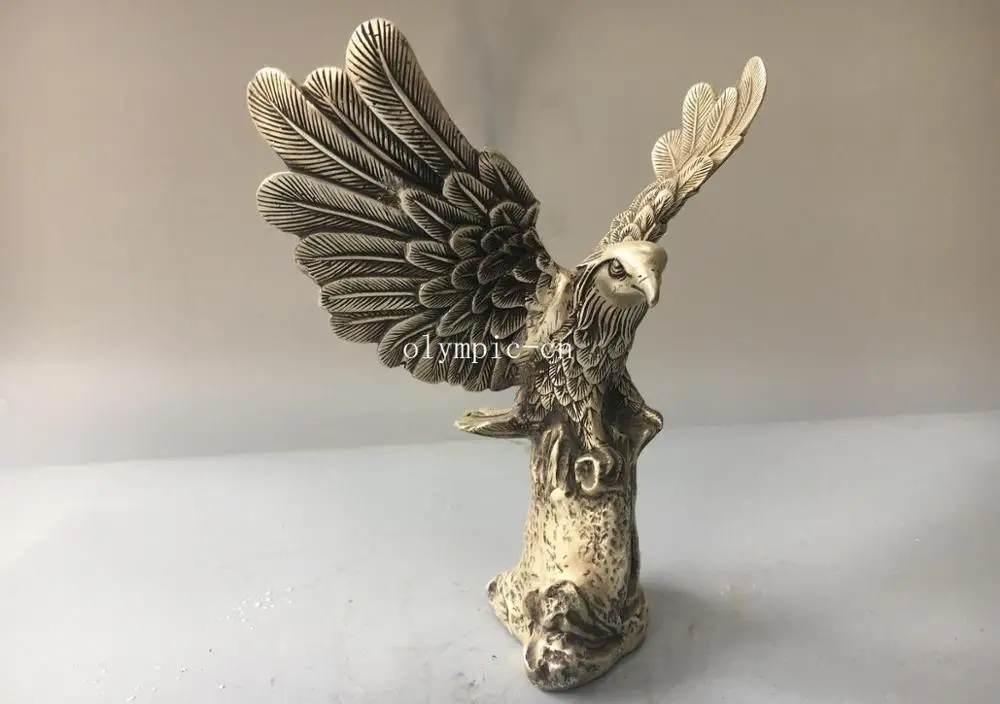 9'' tibetan bronze silver carved beast animal bird spread the wings Eagle Hawk