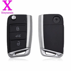 Xinyuexin Folding Remote Key Shell FOB Case for VW Golf 7 for Skoda Octavia A7 Flip 3Button Flip Key Cover for Golf MK7 No Logo