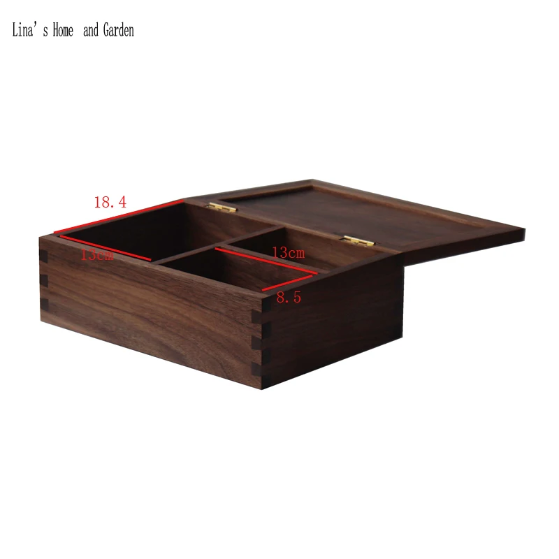 lidded black walnut solid wood keepsake box with 3 compartments