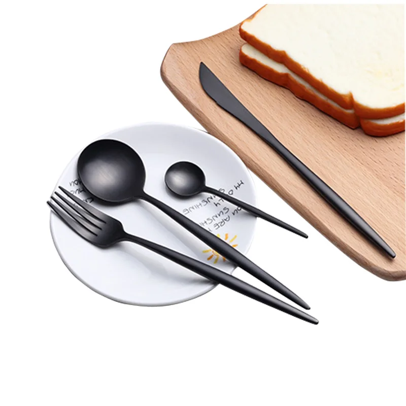 

4pcs/set Black Cutlery Christmas Restaurant Dinnerware Set Stainless Steel Black Plated Tableware set Steak Knife Fork Teaspoon