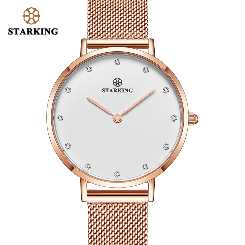 

STARKING Fashion Casual Women Mesh Watch luxury Ladies Quartz Ladies Watch Waterproof Ultra Slim Simple Watch Damske Hodinky