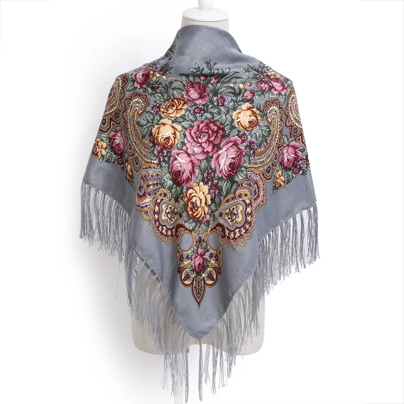 Foulard carré en coton imprimé pour femme, foulard d'hiver russe, Bandana, châle, hijab