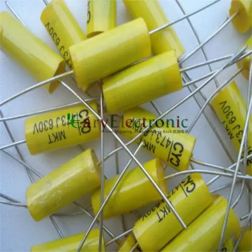 Wholesale and retail long leads yellow Axial Polyester Film Capacitors electronics 0.047uF 630V fr tube amp audio free shipping