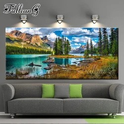 FULLCANG trapano quadrato/rotondo grande pittura diamante 5d fai da te scenario naturale lago e nuvole bianche kit ricamo mosaico FC418