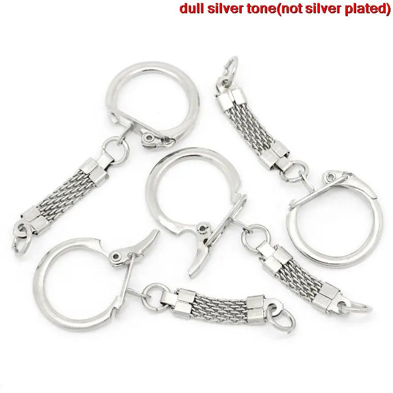 8SEASONS 30PCs Key Chains Silver Color Metal Key Rings Trinket Car Key Holder Jewelry 6.2cm x 2.3cm,Key Chains Length:3.8cm