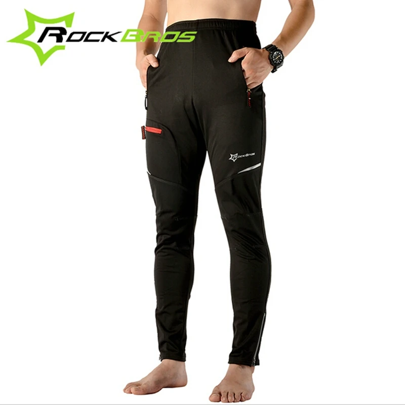 Rockbros Winter New Men`s Windproof MTB Road Cycling Pants Fleece Thermal Fitness Hiking Sporting Bike Riding Trousers