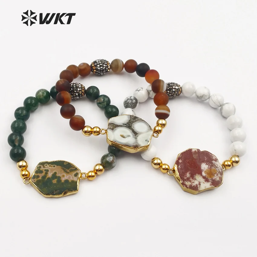 WT-B408 Multi Beads With Gold Dipped Smoothly Ocean Stone Bracelets Bohemia Gift For Her Women Stylish Bracelets