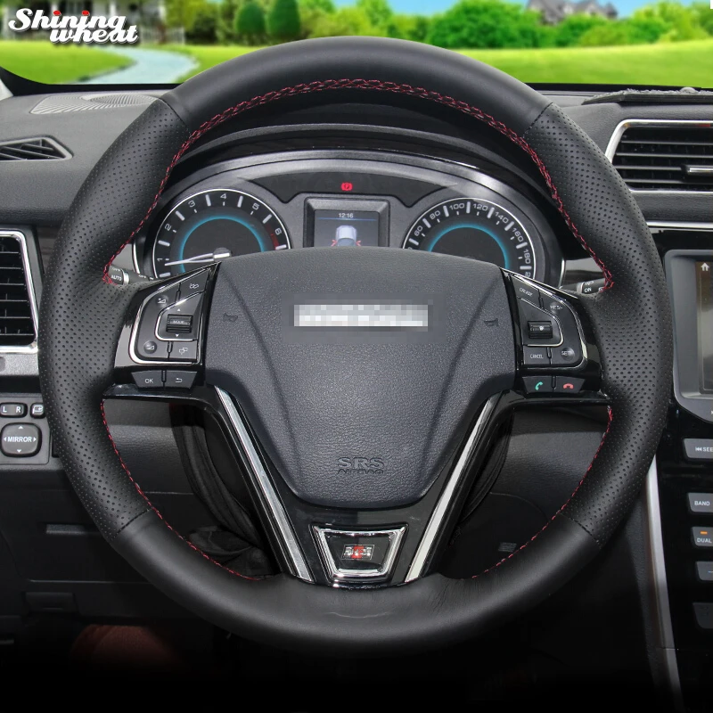 Shining wheat Hand-stitched Black Leather Car Steering Wheel Cover for Great Wall Haval Hover H2 H7