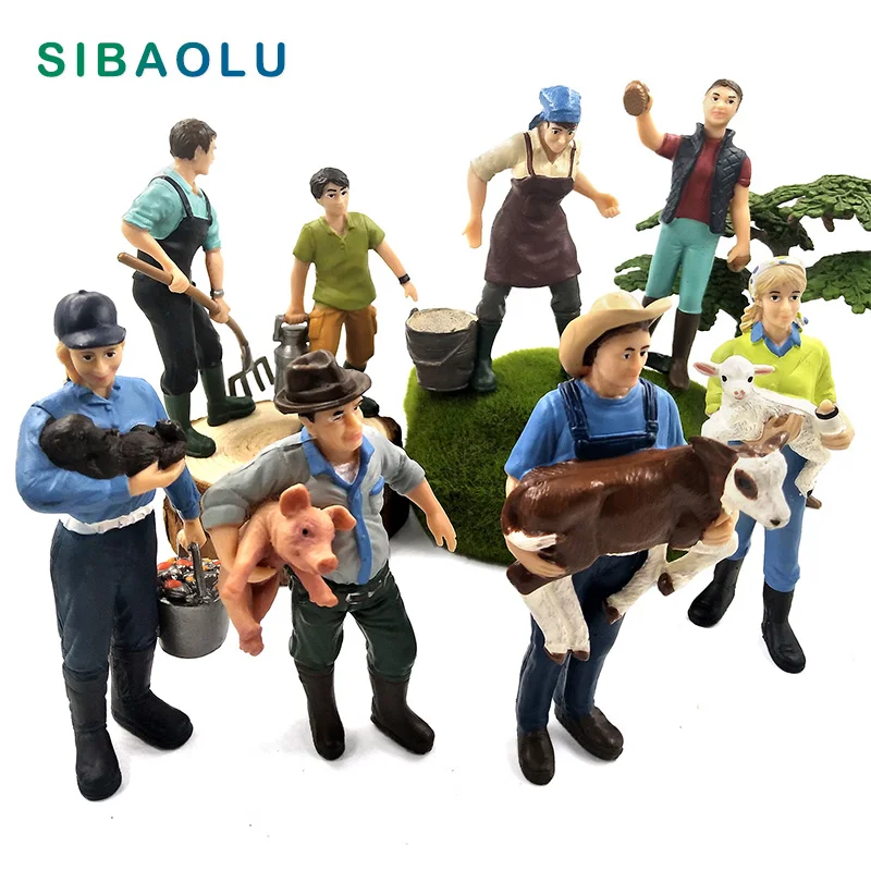 

Simulation Farm Hold Dog Sheep Cow Pig Farmer People Model Figurine Miniature Fairy Garden Home Decor Decoration Accessories Toy
