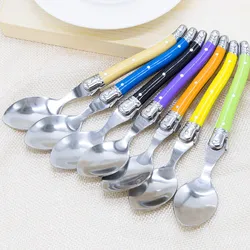 Laguiole Tea spoon Rainbow Mini Coffee Spoons Ice Fruit Dessert Soup Teaspoon Colorful Tableware 6'' 15cm Small Party Scoop