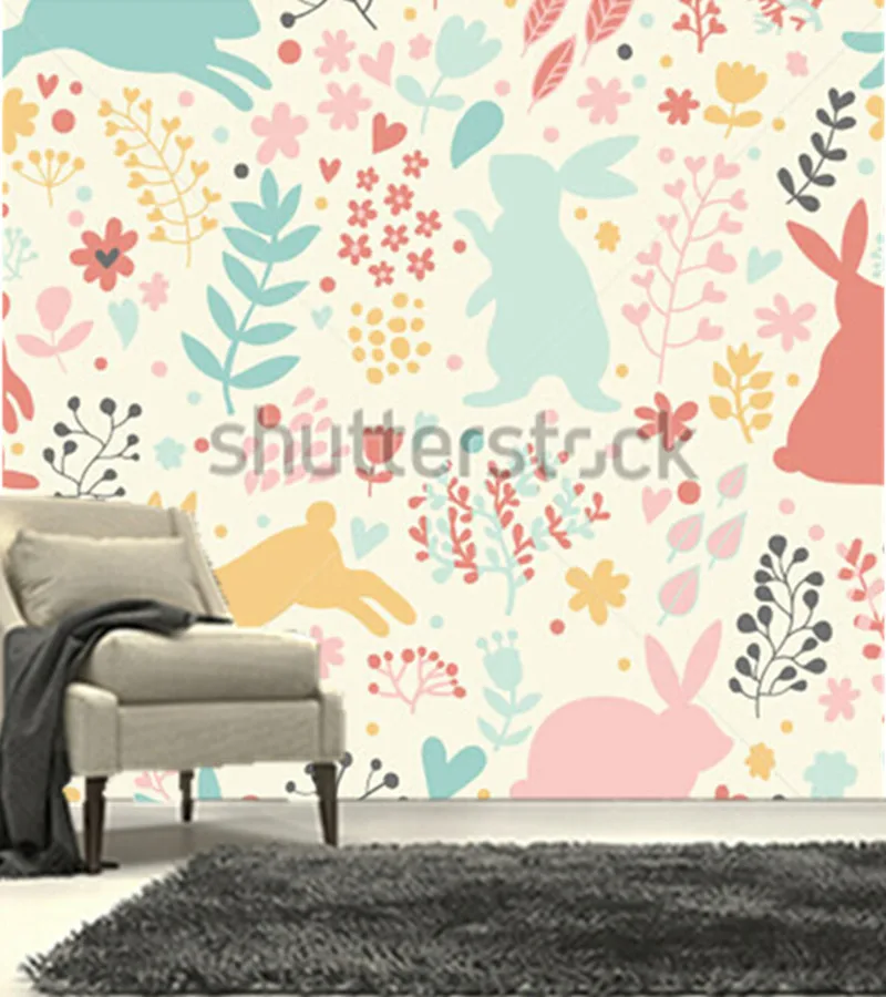 

The custom 3D murals, Lovely rabbits in hearts and flowers,living room sofa TV wall children bedroom wall paper