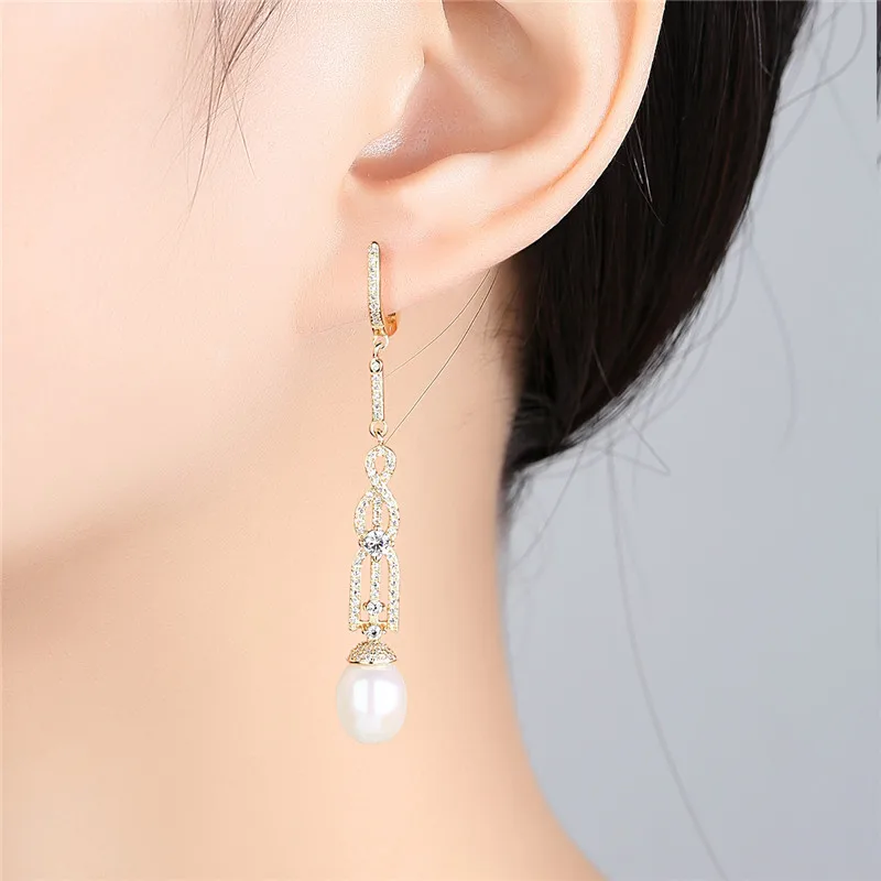 New Pearl Earrings Genuine Natural Freshwater Pearl 925 Sterling Silver Long Earrings Jewelry for Women Wedding Gift