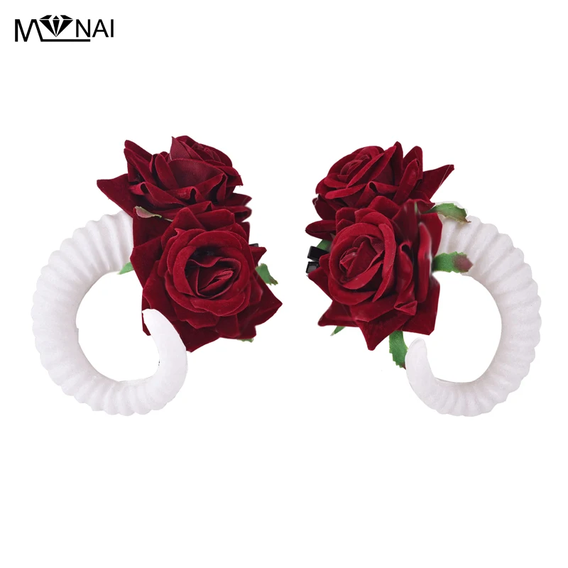 Gothic Lolita owce uszy róg KC nakrycia głowy akcesoria do włosów Party Cos poroża spinka w kształcie róży Steampunk