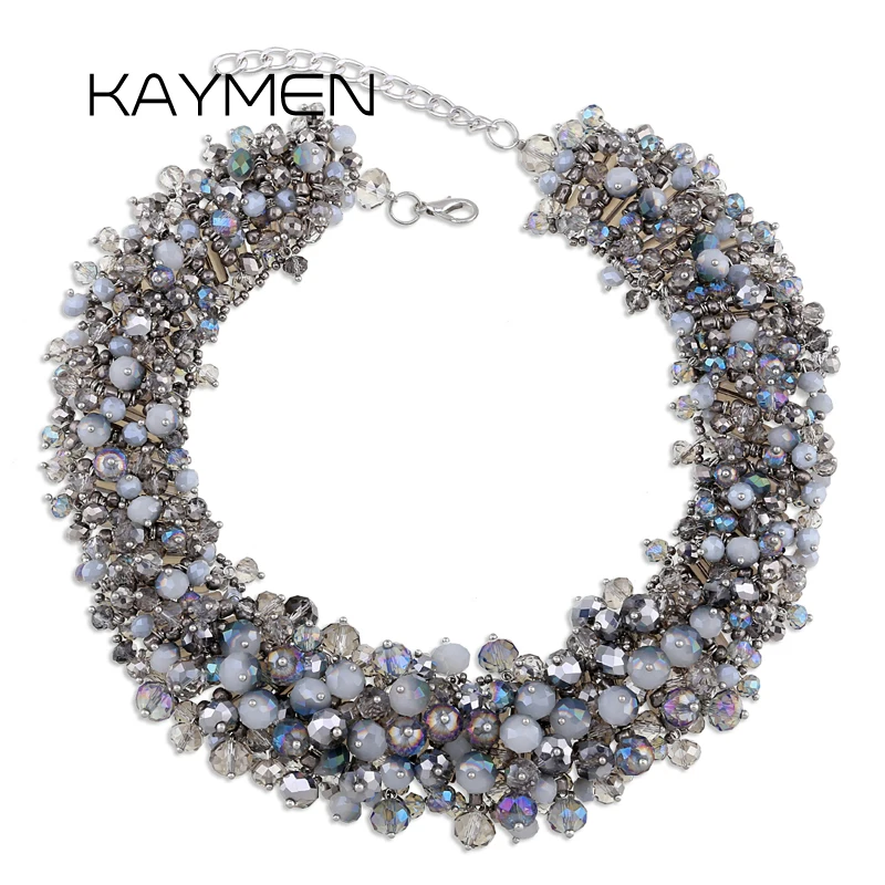 KAYMEN Handmade Statement Necklace for Women Fashion Crystal Beaded Knitting Chunky Collar Chokers Costuem Jewelry Dropshipping