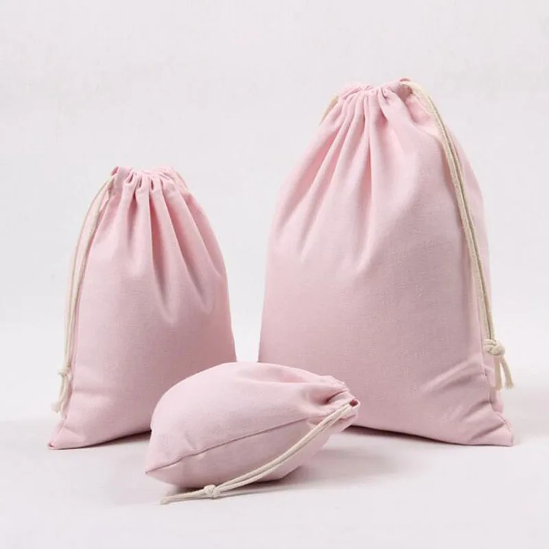 Pink Canvas Drawstring Bags Cotton Storage Bags Laundry Favor Holder Fashion Jewelry Pouches Gift Bags ZA5925