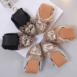 Plus Size33-45 Designer Crystal Woman Flat Shoes Elegant Comfortable Lady Fashion Rhinestone Women Soft Shoes